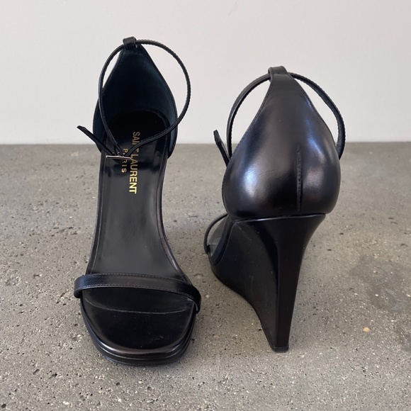 SAINT LAURENT Leather Wedge Sandals in Black - Picture 3 of 6